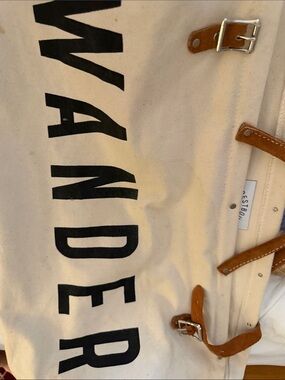 Wander Canvas Tote Bag with Leather Handles - Cream and Black